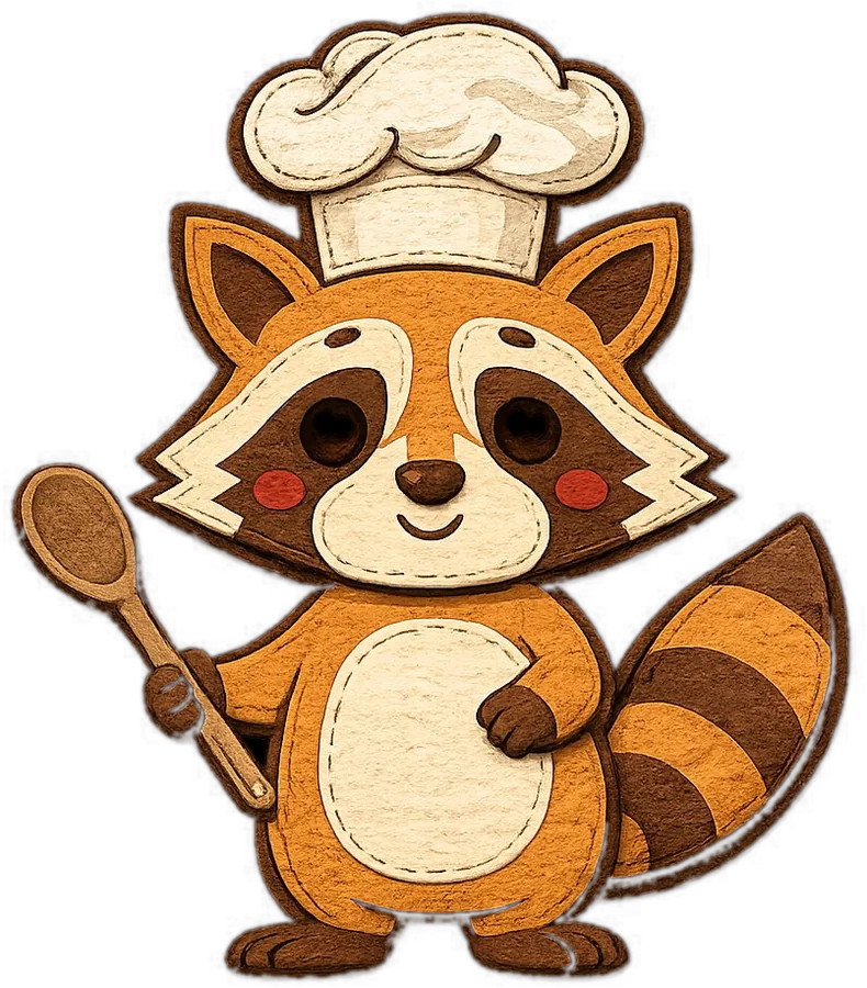 Chef Bandit, a felt raccoon chef