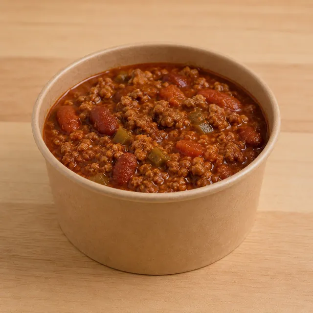 Chili in a kraft bowl