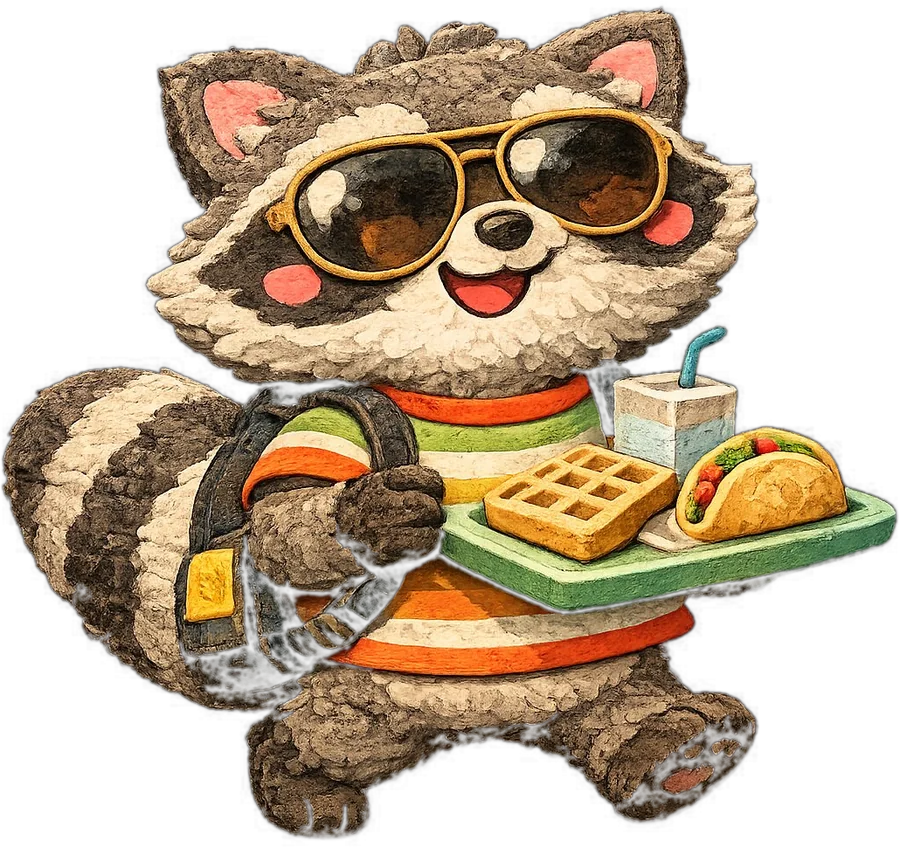 School Bandit carrying a lunch tray